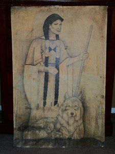 VINTAGE PENCIL DRAWING INDIAN & WOLF.